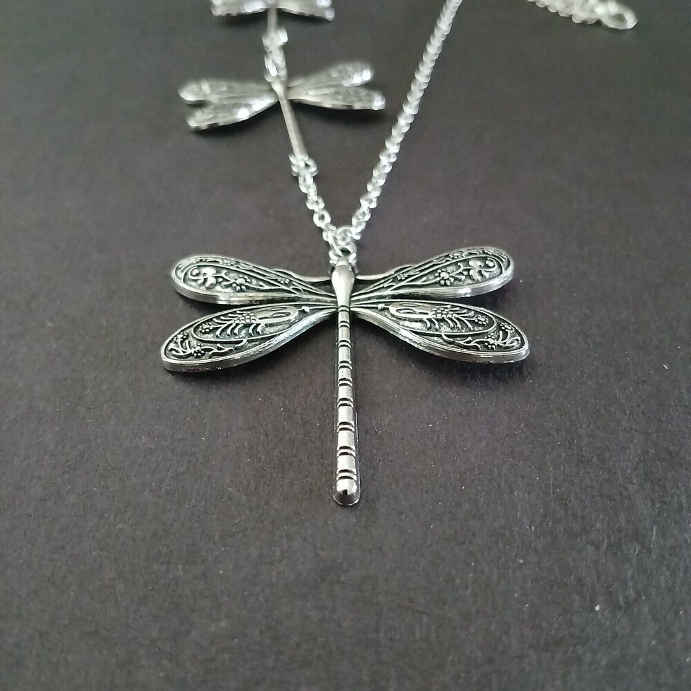 NEW Dragonfly Necklace Costume Jewelry Retro Silvery Pendant Boho Jewelry Gift - Picture 9 of 9